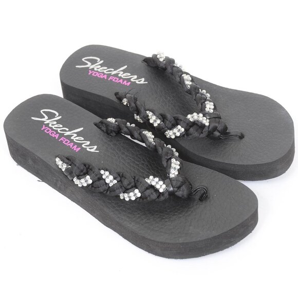 Skechers Rhonestone Bling Slip On Wedge Flip Flop Sandals Women's 10 Beach Vacay - Picture 1 of 8